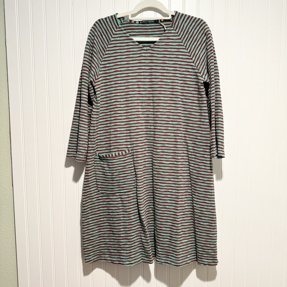 Gundren Sjoden Striped Knit Dress Long Sleeves Front Pockets Size Small